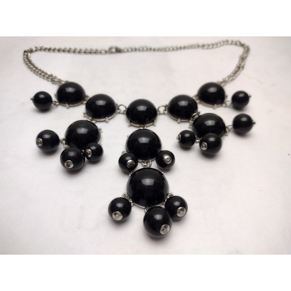 Vintage Black Bubble Necklace Silver Tone Adjustable Statement Chunky‎ - Picture 2 of 7